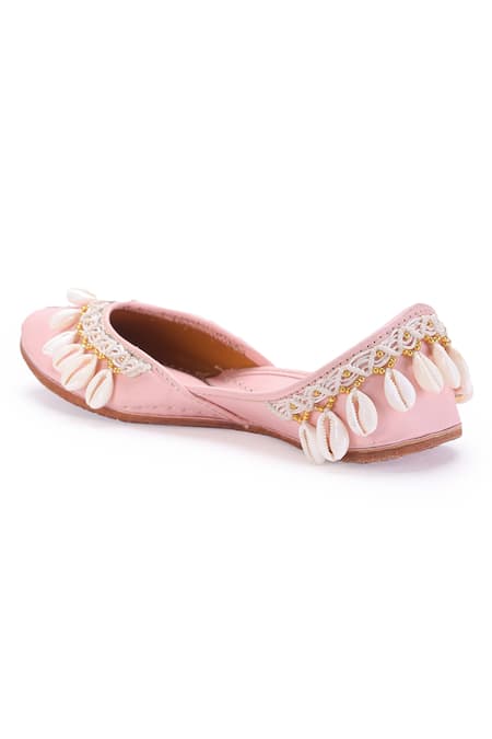 Shop 5elements Pink Sea Shell Tassel Embellished Juttis Online at Aza Fashions Shop_5elements_Pink Sea Shell Tassel Embellished Juttis _Online_at_Aza_Fashions