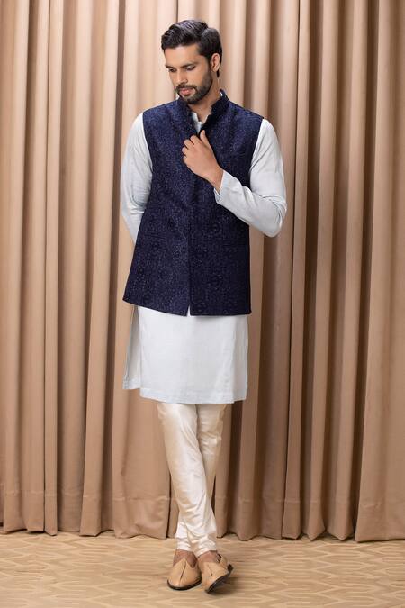Ankit V Kapoor Blue Georgette Embroidery Nehru Jacket With Thread Work Online at Aza Fashions Ankit V Kapoor_Blue Georgette Embroidery Nehru Jacket With Thread Work _Online_at_Aza_Fashions