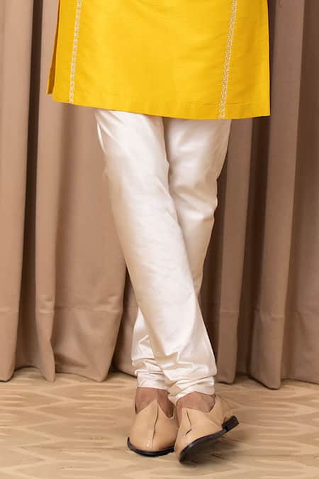 Buy_Ankit V Kapoor_Yellow Cotton, Silk Embroidery Floral Mustard Bundi And Kurta Set _Online_at_Aza_Fashions