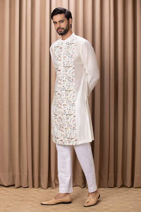 Ankit V Kapoor Off White Cotton, Silk Embroidery Amaani Floral Botanical Print Jacket Kurta Set Online at Aza Fashions Ankit V Kapoor_Off White Cotton, Silk Embroidery Amaani Floral Botanical Print Jacket Kurta Set _Online_at_Aza_Fashions