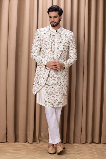 White Color Fabric Sangeet Wear Designer Kurta Pyjama With Digital Print  Jacket