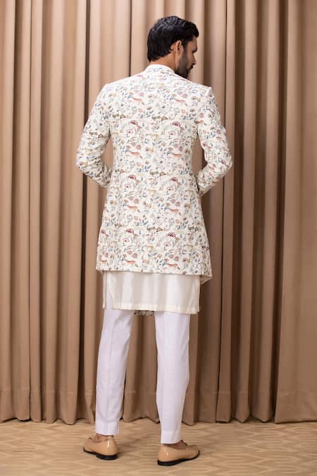 Shop Ankit V Kapoor Off White Cotton, Silk Embroidery Amaani Floral Botanical Print Jacket Kurta Set at Aza Fashions Shop_Ankit V Kapoor_Off White Cotton, Silk Embroidery Amaani Floral Botanical Print Jacket Kurta Set _at_Aza_Fashions