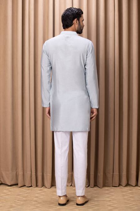 Ankit V Kapoor Blue Jacquard, Cotton Embroidery Faizal Textured Jacket Kurta Set at Aza Fashions Ankit V Kapoor_Blue Jacquard, Cotton Embroidery Faizal Textured Jacket Kurta Set _at_Aza_Fashions