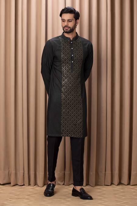 Ankit V Kapoor_Green Georgette, Cotton Embroidery Ranjha Jacket With Kurta Set _Online_at_Aza_Fashions