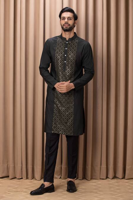 Buy_Ankit V Kapoor_Green Georgette, Cotton Embroidery Ranjha Jacket With Kurta Set _Online_at_Aza_Fashions