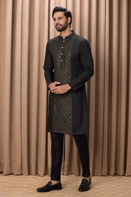 Shop_Ankit V Kapoor_Green Georgette, Cotton Embroidery Ranjha Jacket With Kurta Set _Online_at_Aza_Fashions