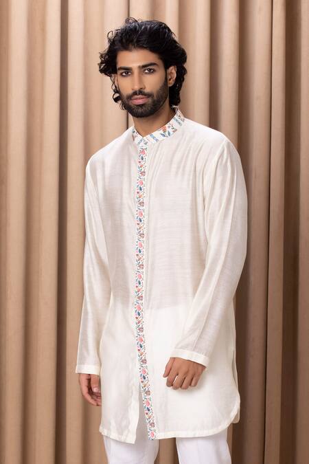 Shop Ankit V Kapoor Off White Cotton, Silk Embroidery Lakeer Floral Print Jacket And Kurta Set Online at Aza Fashions Shop_Ankit V Kapoor_Off White Cotton, Silk Embroidery Lakeer Floral Print Jacket And Kurta Set _Online_at_Aza_Fashions