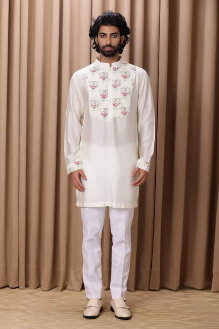 Ankit V Kapoor Off White Cotton, Silk Embroidery Noor Floral Print Jacket And Kurta Set Online at Aza Fashions Ankit V Kapoor_Off White Cotton, Silk Embroidery Noor Floral Print Jacket And Kurta Set _Online_at_Aza_Fashions