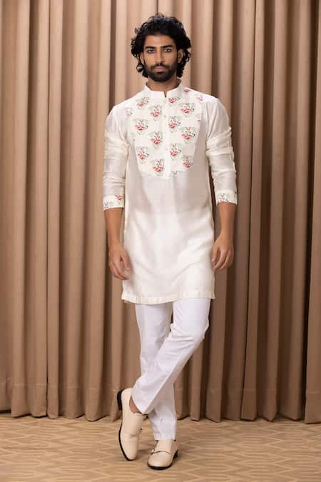 Buy Ankit V Kapoor Off White Cotton, Silk Embroidery Noor Floral Print Jacket And Kurta Set Buy_Ankit V Kapoor_Off White Cotton, Silk Embroidery Noor Floral Print Jacket And Kurta Set