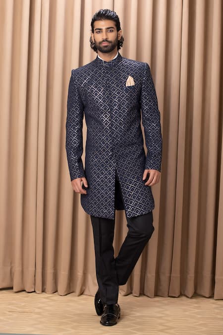 Buy Ankit V Kapoor Blue Cotton, Georgette Embroidery Ranjha Jacket Kurta With Trouser Set Online at Aza Fashions Buy_Ankit V Kapoor_Blue Cotton, Georgette Embroidery Ranjha Jacket Kurta With Trouser Set _Online_at_Aza_Fashions