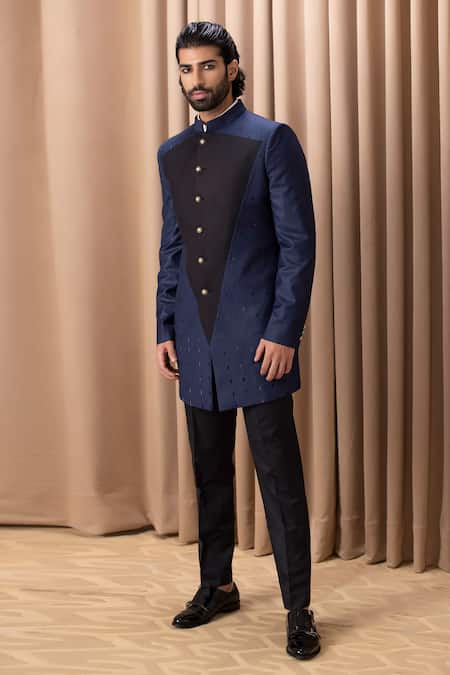 Buy Ankit V Kapoor Black Satin Cut Work Daniyal Embroidered Bandhgala And Trouser Set Online at Aza Fashions Buy_Ankit V Kapoor_Black Satin Cut Work Daniyal Embroidered Bandhgala And Trouser Set _Online_at_Aza_Fashions