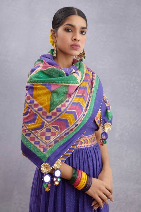 Torani_Multi Color Tassels Navratan Shamiyana Scarf _Online_at_Aza_Fashions