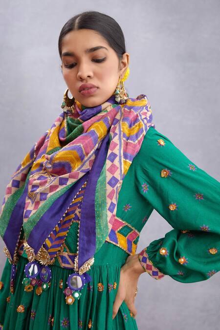 Shop_Torani_Multi Color Tassels Navratan Shamiyana Scarf _Online_at_Aza_Fashions