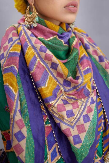 Torani_Multi Color Tassels Navratan Shamiyana Scarf _at_Aza_Fashions