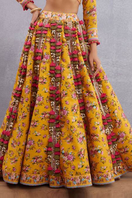 Shop_Torani_Yellow V Neck Sunehra Tasneem Bridal Lehenga Set _Online_at_Aza_Fashions