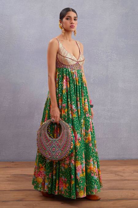 Torani_Green Embroidery, Tassels Panna Lolita Sheesham Hobo Bag _Online_at_Aza_Fashions