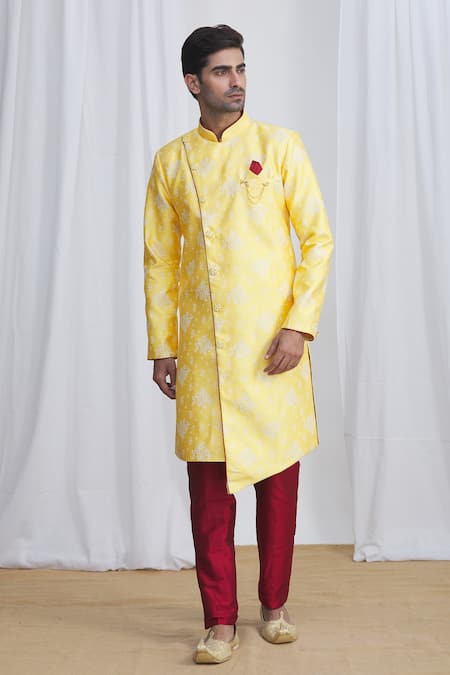 Samyukta Singhania Yellow Sherwani Jacquard Brocade Pant Dupion Art And Set 