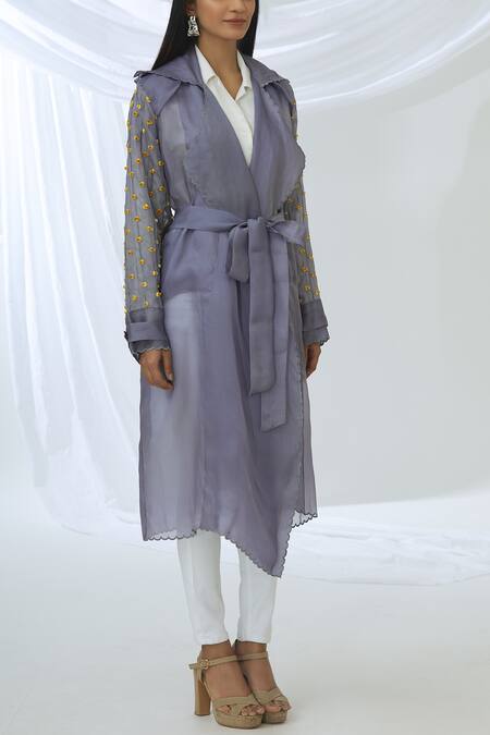 Archana Rao_Purple Lapel Collar Embellished Long Jacket  _Online_at_Aza_Fashions