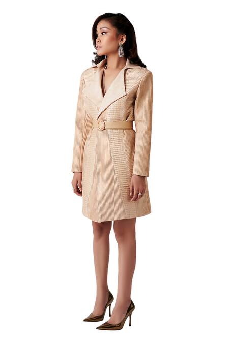 Amaare_Beige Taffeta Embroidery Notched Lapel Embellished Jacket _Online_at_Aza_Fashions