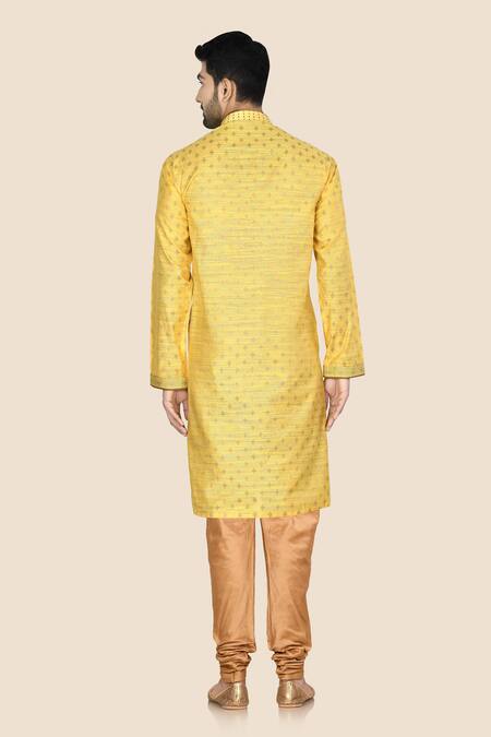 Shop Aryavir Malhotra Yellow Kurta Santom Churidar Dupion Embroidered Set at Aza Fashions Shop_Aryavir Malhotra_Yellow Kurta Santom Churidar Dupion Embroidered Set_at_Aza_Fashions