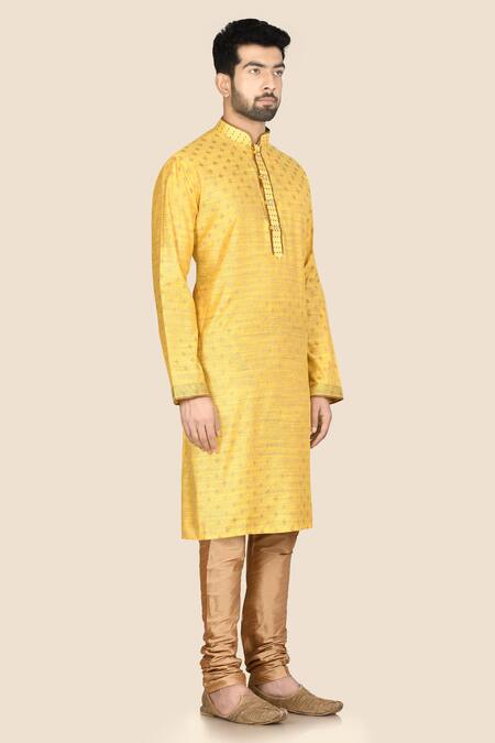 Aryavir Malhotra Yellow Kurta Santom Churidar Dupion Embroidered Set Online at Aza Fashions Aryavir Malhotra_Yellow Kurta Santom Churidar Dupion Embroidered Set_Online_at_Aza_Fashions