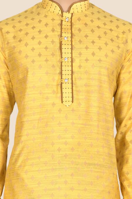Aryavir Malhotra Yellow Kurta Santom Churidar Dupion Embroidered Set at Aza Fashions Aryavir Malhotra_Yellow Kurta Santom Churidar Dupion Embroidered Set_at_Aza_Fashions
