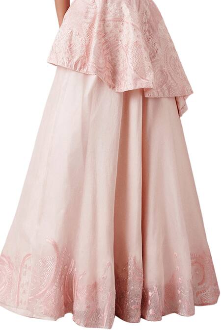 Amaare Pink Taffeta Embroidery Asymmetric Embellished One Shoulder Lehenga Set Online at Aza Fashions Amaare_Pink Taffeta Embroidery Asymmetric Embellished One Shoulder Lehenga Set _Online_at_Aza_Fashions