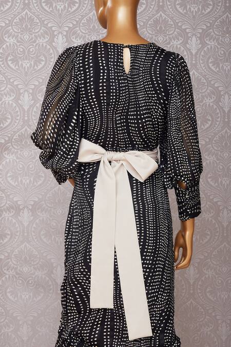 Buy_Vito Dell Erba_Black Polka Dot Midi Dress_Online_at_Aza_Fashions