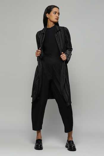 Buy_ABRAHAM AND THAKORE_Black Wool Crepe Thread Open Embroidered Jacket_Online_at_Aza_Fashions