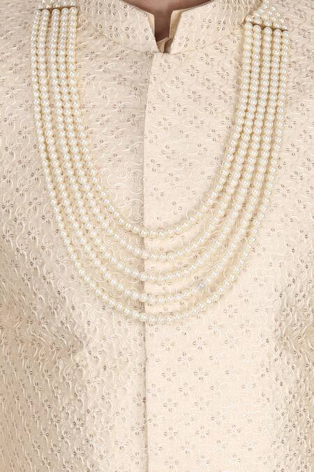 Buy_Manish Nagdeo_Beige , Silk, Satin, Velvet Sequins Embroidered Sherwani Set For Kids_Online_at_Aza_Fashions