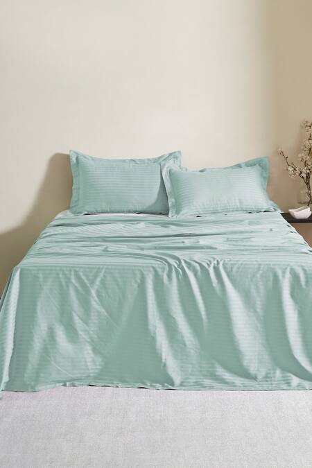 Houmn Green Cotton - 300 Thread Count Tree Stitch Plain Bedsheet - Of 3