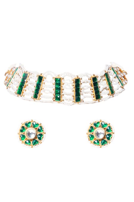 Shop Namasya Gold Plated Pearls, Beads Kundan Choker Set at Aza Fashions Shop_Namasya_Gold Plated Pearls, Beads Kundan Choker Set _at_Aza_Fashions