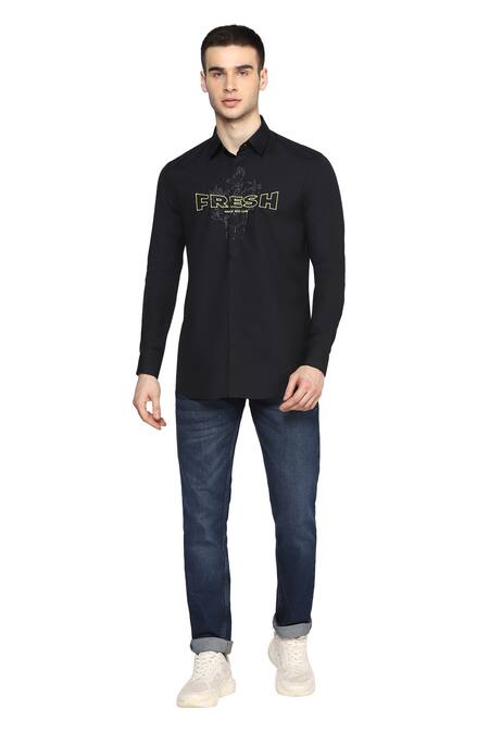 Noonoo Black Giza Cotton Embroidered Shirt Online at Aza Fashions Noonoo_Black Giza Cotton Embroidered Shirt _Online_at_Aza_Fashions