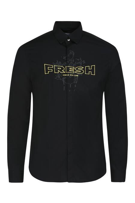 Buy Noonoo Black Giza Cotton Embroidered Shirt Online at Aza Fashions Buy_Noonoo_Black Giza Cotton Embroidered Shirt _Online_at_Aza_Fashions