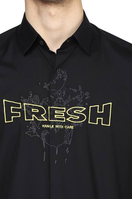 Noonoo Black Giza Cotton Embroidered Shirt at Aza Fashions Noonoo_Black Giza Cotton Embroidered Shirt _at_Aza_Fashions