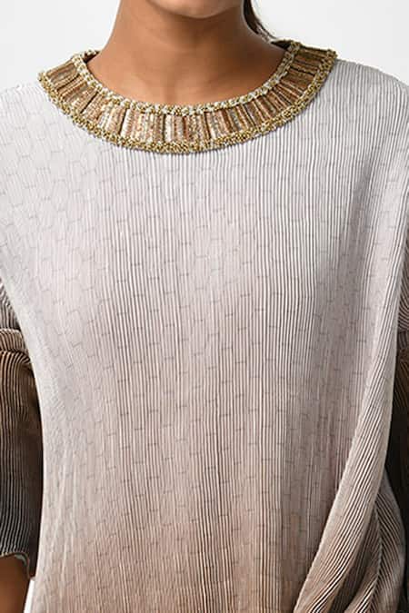 Kiran Uttam Ghosh Multi Color Pleated Polyester Round Asymmetric Kaftan Tunic at Aza Fashions Kiran Uttam Ghosh_Multi Color Pleated Polyester Round Asymmetric Kaftan Tunic _at_Aza_Fashions