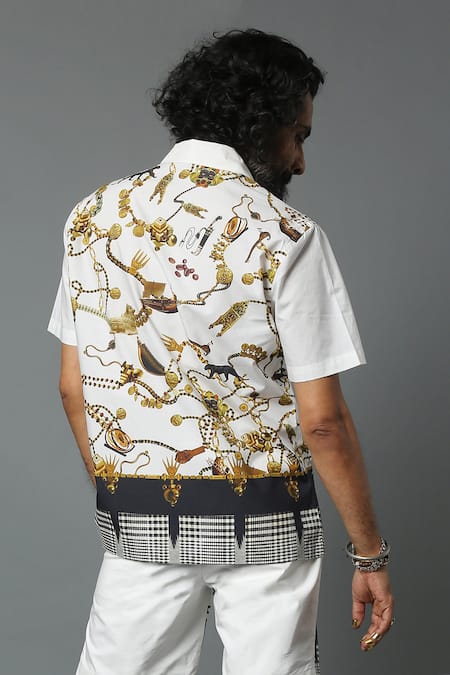 House Of Three Dravida Cotton Linen Jewel Print Shirt 