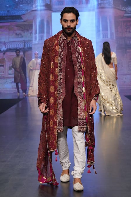 Soniya G Velvet Floral Embroidered Sherwani Set 