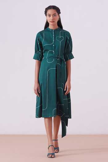 The Summer House_Green Dinara Printed Midi Dress_Online_at_Aza_Fashions
