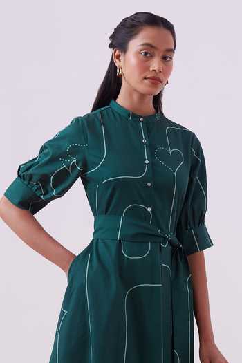 Shop_The Summer House_Green Dinara Printed Midi Dress_Online_at_Aza_Fashions