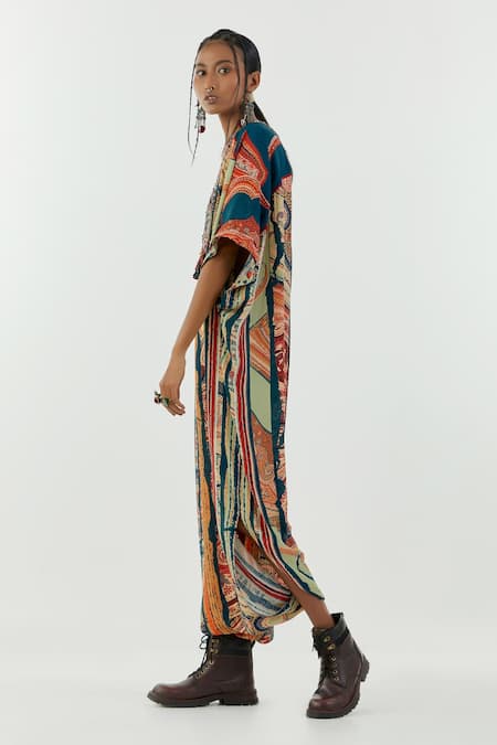 Buy_Aseem Kapoor_Multi Color Crepe V-neck Vayu Printed Kaftan Jumpsuit _Online_at_Aza_Fashions