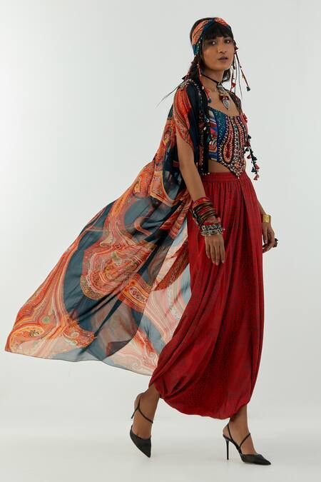 Aseem Kapoor_Multi Color Blouse-cotton Silk, Ritu Sheer Jacket And Draped Trouser Set_Online_at_Aza_Fashions