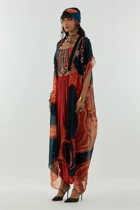 Buy_Aseem Kapoor_Multi Color Blouse-cotton Silk, Ritu Sheer Jacket And Draped Trouser Set_Online_at_Aza_Fashions