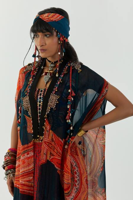 Shop_Aseem Kapoor_Multi Color Blouse-cotton Silk, Ritu Sheer Jacket And Draped Trouser Set_Online_at_Aza_Fashions