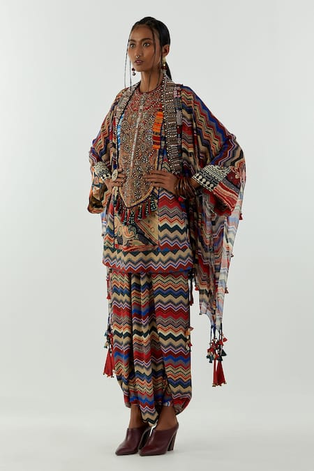 Aseem Kapoor_Multi Color Trouser-natural Crepe, Tunic- Afghan Printed Kurta And Set_Online_at_Aza_Fashions
