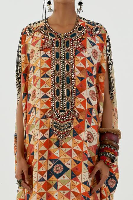 Aseem Kapoor Multi Color Crepe, Satin, Linen Beads Ritu Geometric Print Kurta And Trouser Set Online at Aza Fashions Aseem Kapoor_Multi Color Crepe, Satin, Linen Beads Ritu Geometric Print Kurta And Trouser Set_Online_at_Aza_Fashions