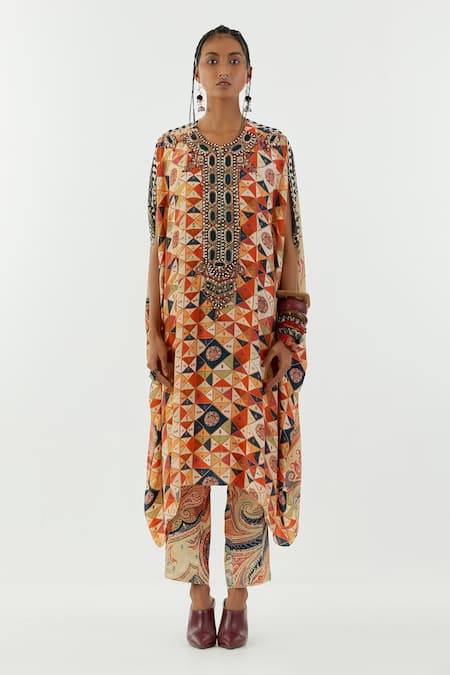 Buy Aseem Kapoor Multi Color Crepe, Satin, Linen Beads Ritu Geometric Print Kurta And Trouser Set Online at Aza Fashions Buy_Aseem Kapoor_Multi Color Crepe, Satin, Linen Beads Ritu Geometric Print Kurta And Trouser Set_Online_at_Aza_Fashions