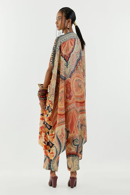 Shop Aseem Kapoor Multi Color Crepe, Satin, Linen Beads Ritu Geometric Print Kurta And Trouser Set Online at Aza Fashions Shop_Aseem Kapoor_Multi Color Crepe, Satin, Linen Beads Ritu Geometric Print Kurta And Trouser Set_Online_at_Aza_Fashions