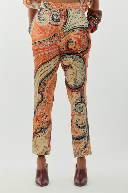 Aseem Kapoor Multi Color Crepe, Satin, Linen Beads Ritu Geometric Print Kurta And Trouser Set at Aza Fashions Aseem Kapoor_Multi Color Crepe, Satin, Linen Beads Ritu Geometric Print Kurta And Trouser Set_at_Aza_Fashions