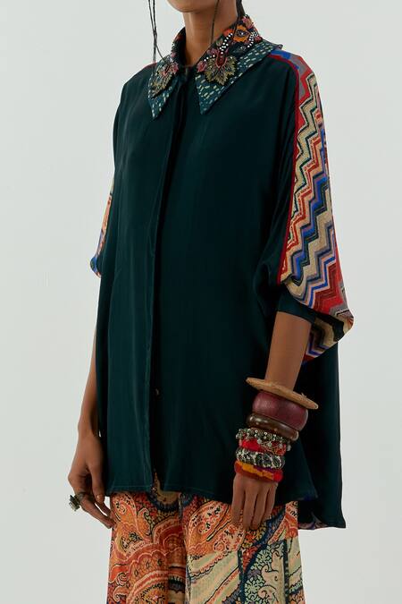 Aseem Kapoor_Blue Sharara- Mulmul, Shirt-natural Crepe Mandala Spread Shirt And Printed Set_Online_at_Aza_Fashions